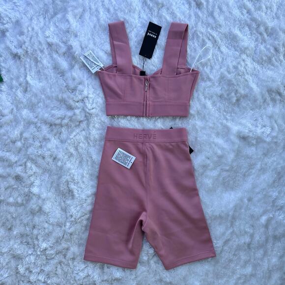 Hervé Léger SET Pink Crop Top & Biker Shorts - Picture 6 of 12